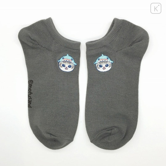 Japan Mofusand Ankle Socks - Shark Cat Embroidery Grey - 1