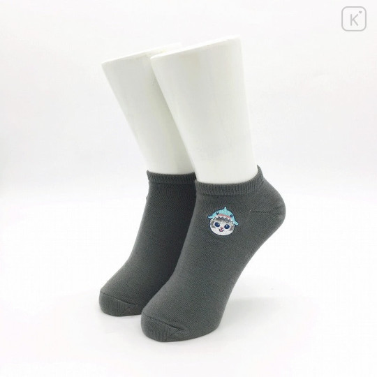 Japan Mofusand Ankle Socks - Shark Cat Embroidery Grey - 2