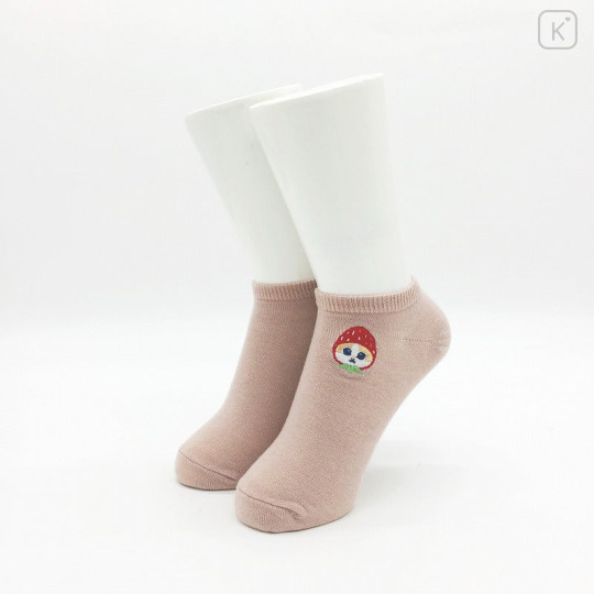 Japan Mofusand Ankle Socks - Strawberry Cat Embroidery Pink - 2
