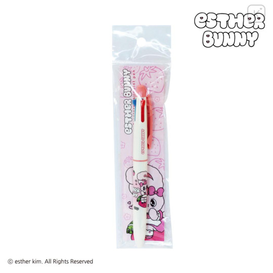 Japan Esther Bunny 3 Color Multi Ball Pen - Strawberry Love White Pink - 1