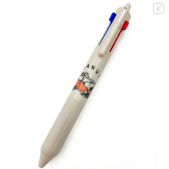 Japan Peanuts Jetstream New 3 Color Multi Ballpoint Pen - Snoopy & Woodstock : Beige Road Trip - 2