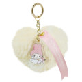 Japan Sanrio Fluffy Big Heart Acrylic Keychain - White Angel My Melody 50th Anniversary & Kuromi 20th Anniversary - 1