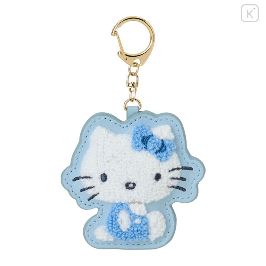 Japan Sanrio Sagara Embroidered Keychain - Hello Kitty : Sky Blue Sitting - 1