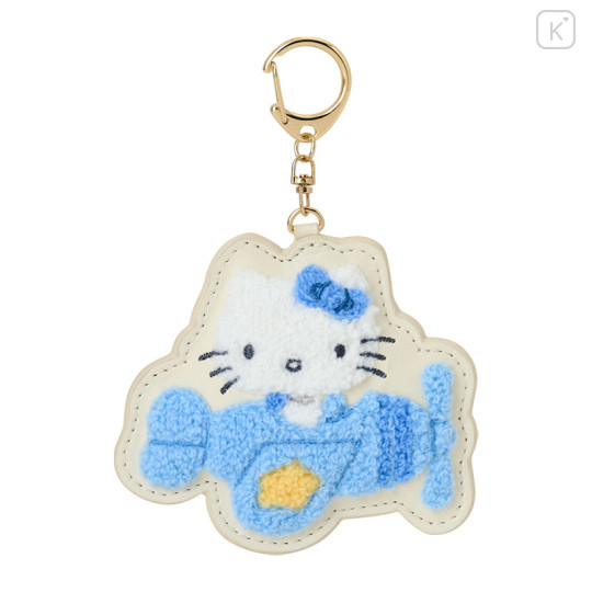 Japan Sanrio Sagara Embroidered Keychain - Hello Kitty : Sky Blue Airplane - 1