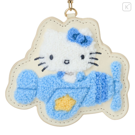 Japan Sanrio Sagara Embroidered Keychain - Hello Kitty : Sky Blue Airplane - 3