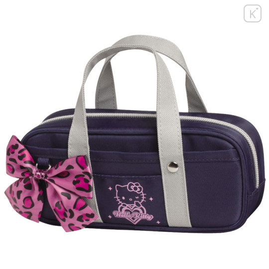 Japan Sanrio Boston Bag Pen Case - Hello Kitty : Gogo Gal Collection Leopard Pink - 1