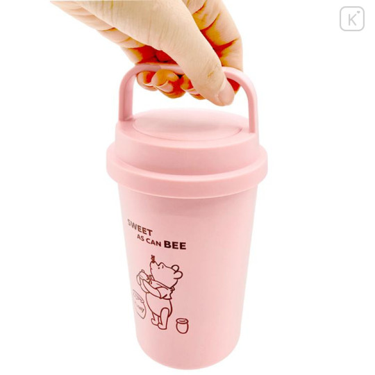 Japan Disney Stainless Steel Tumbler With Handle - Piglet & Pooh : Pink - 4