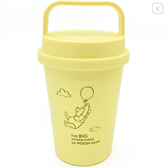 Japan Disney Stainless Steel Tumbler With Handle - Pooh : Flying Balloon Yellow - 1