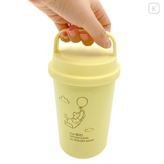 Japan Disney Stainless Steel Tumbler With Handle - Pooh : Flying Balloon Yellow - 4