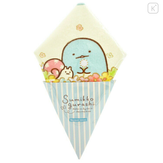 Japan San-X Mini Towel Handkerchief - Sumikko Gurashi : Crepe Flower Tokage Nisetsumuri - 1