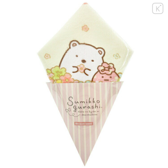 Japan San-X Mini Towel Handkerchief - Sumikko Gurashi : Crepe Flower Shirokuma Furoshiki - 1