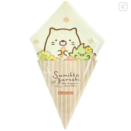 Japan San-X Mini Towel Handkerchief - Sumikko Gurashi : Crepe Flower Neko Zassou - 1