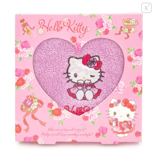 Japan Sanrio Embroidered Mini Towel Handkerchief Box - Hello Kitty : Flower Wonderful Day - 1