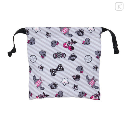 Japan Sanrio Fluffy Face Drawstring Bag - Kuromi : Black Pink Party - 3