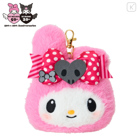 Japan Sanrio Face Pass Case with Reel - My Melody : Black Pink Party - 1