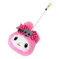 Japan Sanrio Face Pass Case with Reel - My Melody : Black Pink Party - 3