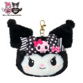 Japan Sanrio Face Pass Case with Reel - Kuromi : Black Pink Party - 1