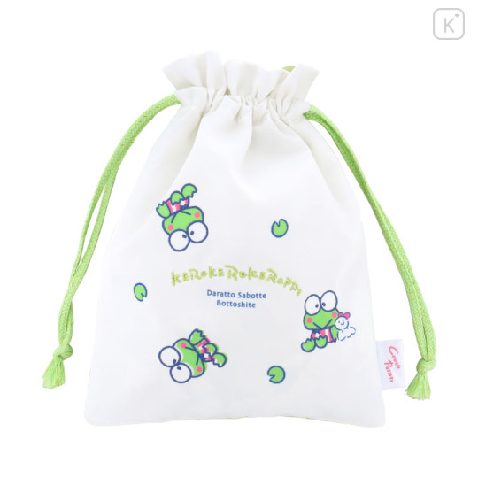 Japan Sanrio Embroidered Drawstring Bag - Keroppi : Couch Potato - 1