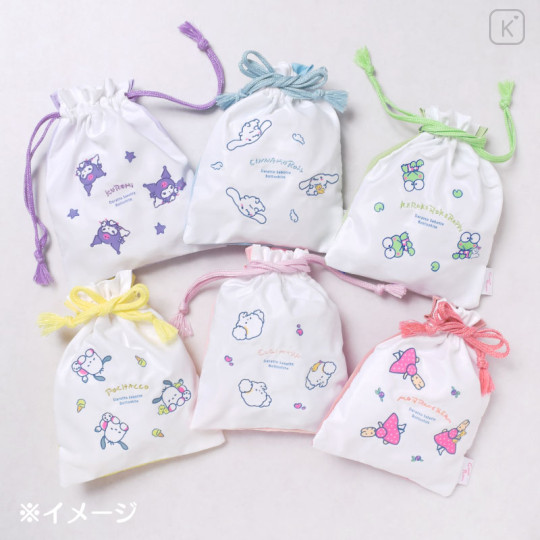 Japan Sanrio Embroidered Drawstring Bag - Keroppi : Couch Potato - 6