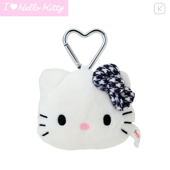 Japan Sanrio Original Face Mascot Holder - Hello Kitty : I Love Hello Kitty Black Ribbon - 1