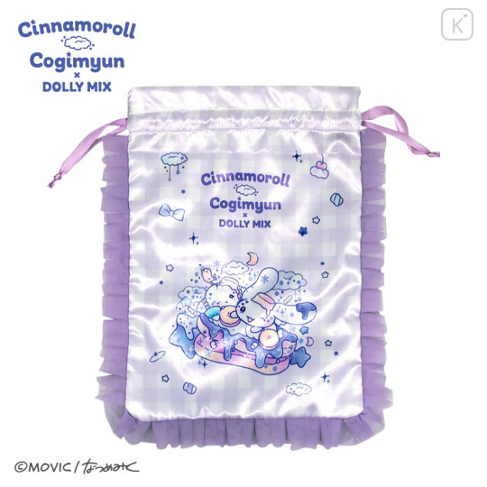 Japan Sanrio Ruffle Drawstring Bag - Cinnamoroll & Cogimyun : Dolly Mix Purple - 1