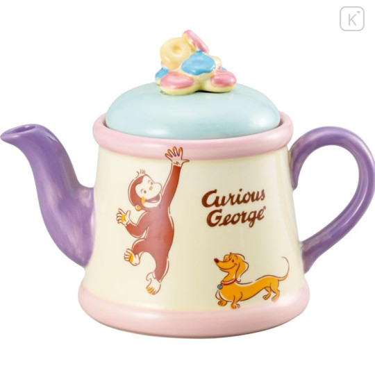 Japan Curious George Porcelain Teapot - Jumping To Donut - 1