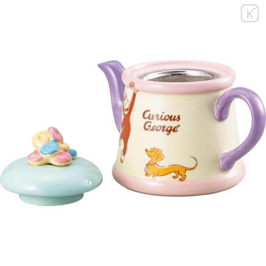 Japan Curious George Porcelain Teapot - Jumping To Donut - 2