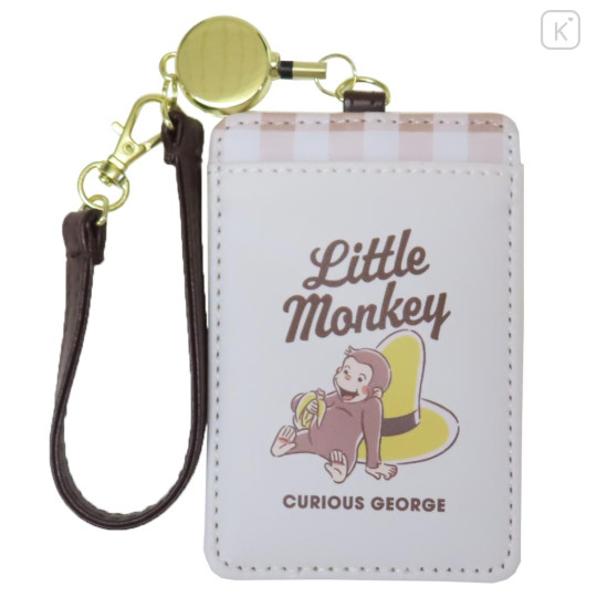 Japan Curious George Pass Case Card Holder & Reel - Little Monkey Yellow Big Hat - 1