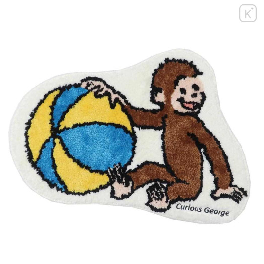 Japan Curious George Die-cut Fluffy Floor Mat - Playing Ball - 1