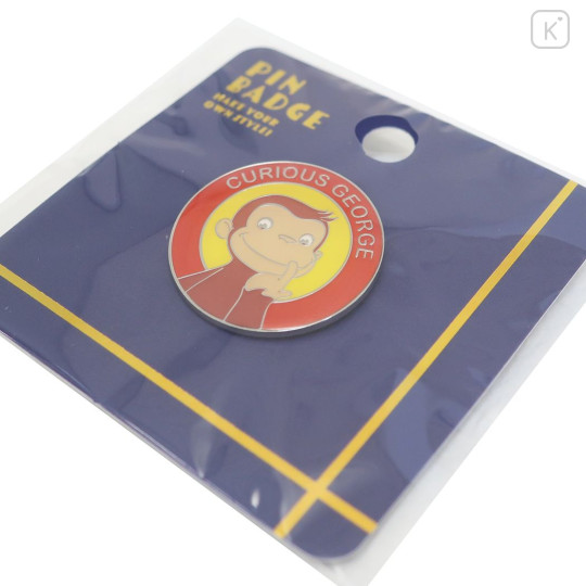 Japan Curious George Tiny Pin Badge - Thinking - 2