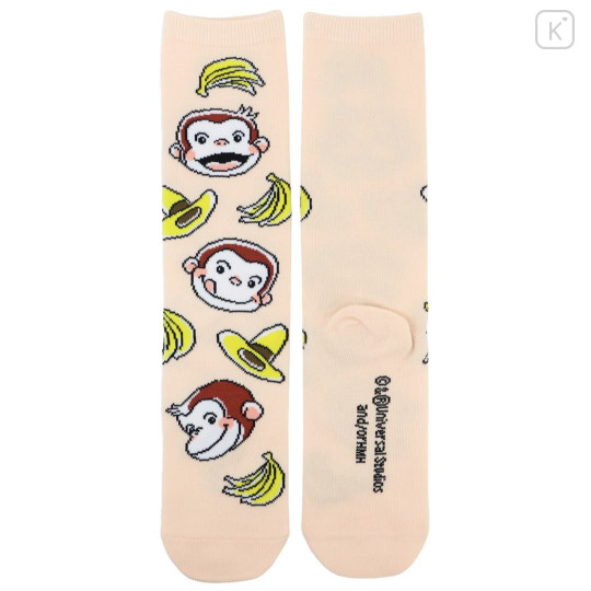 Japan Curious George Crew Socks - Yellow Big Hat Pale Pink - 1