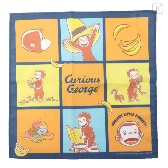 Japan Curious George Handkerchief - Happy Monkey Navy Orange - 1
