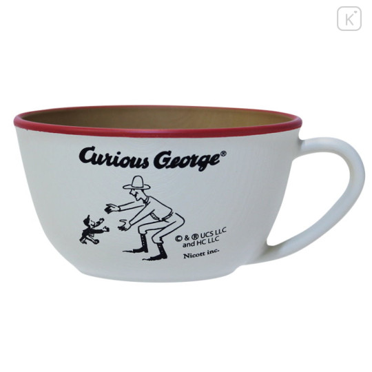 Japan Curious George Woodgrain Soup Mug - Yellow Big Hat White - 1