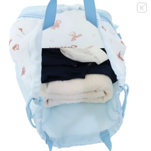 Japan Curious George Gym Sack Knapsack Drawstring Backpack - Happy Monkey Light Blue - 4