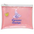 Japan Curious George Clear Flat Mini Pouch - Yellow Big Hat Pink - 1