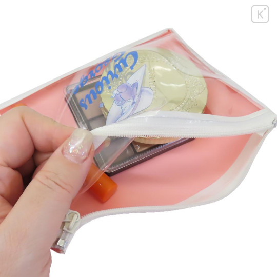 Japan Curious George Clear Flat Mini Pouch - Yellow Big Hat Pink - 3