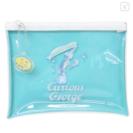 Japan Curious George Clear Flat Mini Pouch - Painting Turquoise - 1