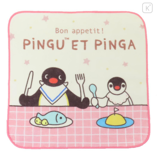 Japan Pingu Mini Towel Handkerchief - Bon Appetit Light Yellow Pink - 1