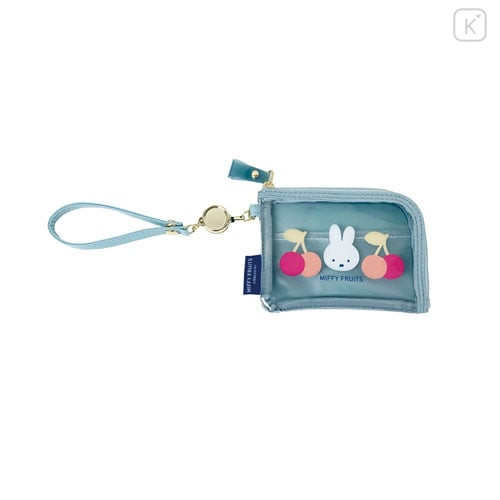 Japan Miffy Pass Case Card Holder & Coin Case & Reel - Miffy : Fruits Cherry Turquoise - 1