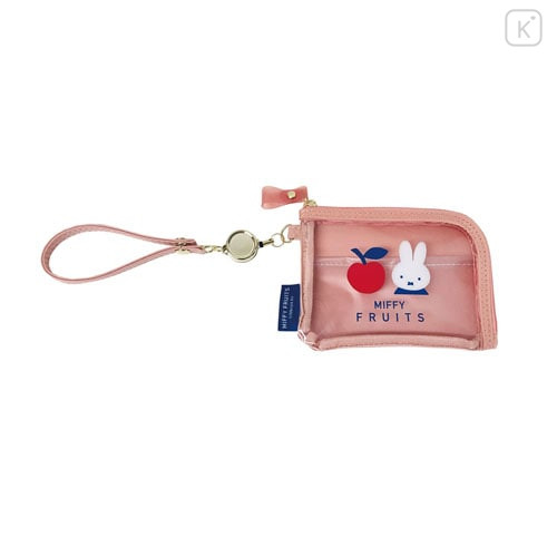 Japan Miffy Pass Case Card Holder & Coin Case & Reel - Miffy : Fruits Apple Pink - 1
