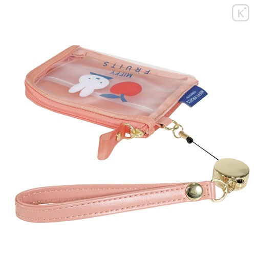 Japan Miffy Pass Case Card Holder & Coin Case & Reel - Miffy : Fruits Apple Pink - 3