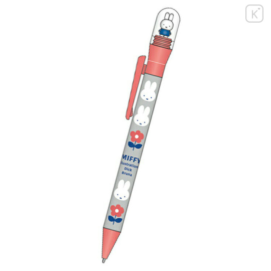 Japan Miffy Rotating Mascot Ballpoint Pen - Flower Grey - 4
