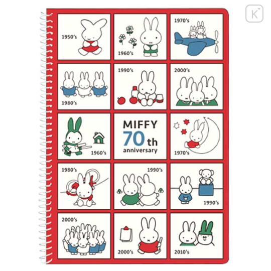 Japan Miffy B6 Ring Notebook - Miffy 70th Anniversary White Red - 1