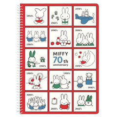 Japan Miffy B6 Ring Notebook - Miffy 70th Anniversary White Red