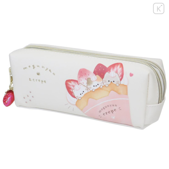 Japan Mogunyan Twin Zipper Pen Case - Cat Dessert Crepe Strawberry - 1