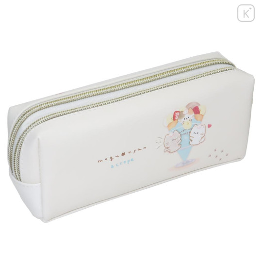 Japan Mogunyan Twin Zipper Pen Case - Cat Dessert Crepe Strawberry - 2