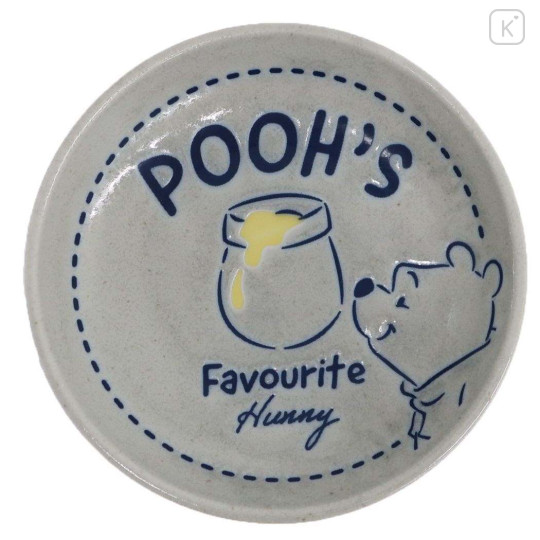 Japan Disney Porcelain Sauce Small Plate - Pooh : Favourite Hunny Grey - 1
