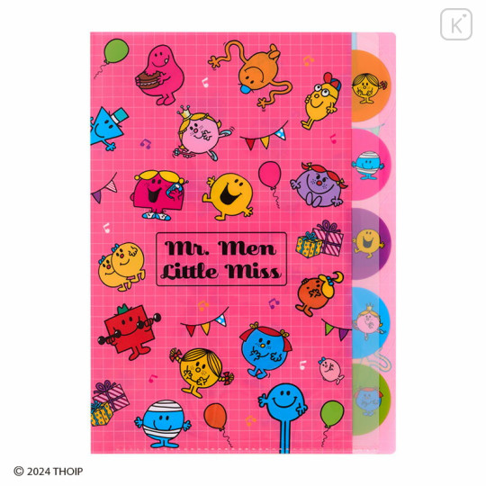 Japan Sanrio 5 Pockets A4 Index Holder - Mr. Men & Little Miss : Party Pink - 1