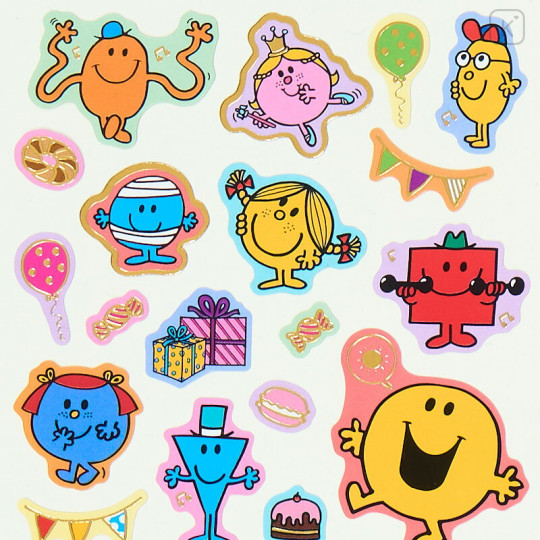 Japan Sanrio Gold Foil Washi Sticker - Mr. Men & Little Miss : Sweet Party Yellow - 3