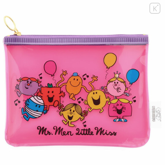 Japan Sanrio Clear Flat Mini Pouch - Mr. Men & Little Miss : Party Purple Pink - 1